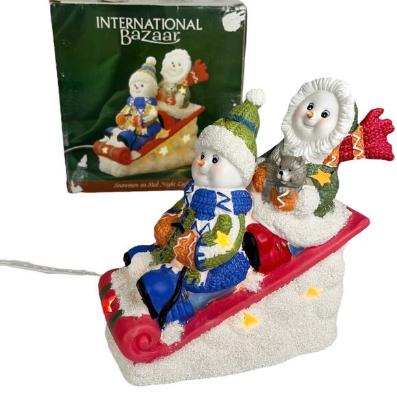 Snowman Sledding NIGHT LIGHT Winter Holiday Lamp International Bazaar Christmas - Picture 12 of 12